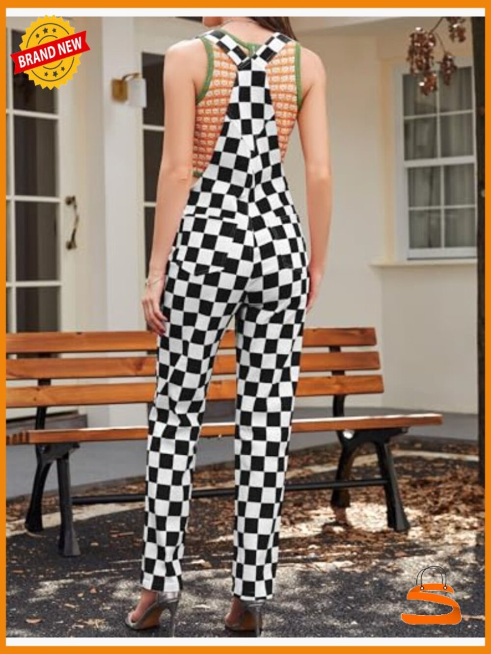 Overalls for Women Checkered Jumpsuit Stretchy Romper Plaid Bib Coveralls - Picture 2 of 7